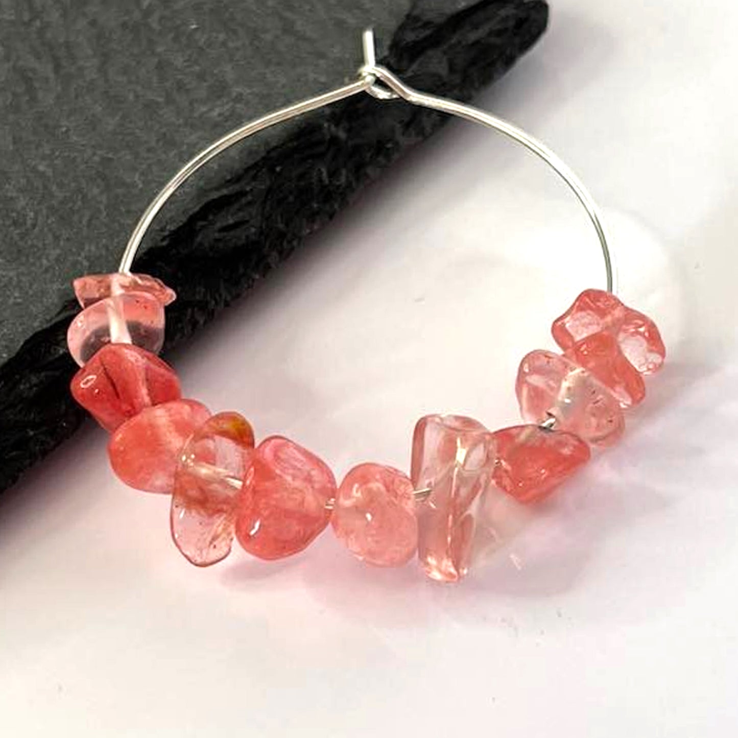 Cherry Quartz Stone Hoop Earrings