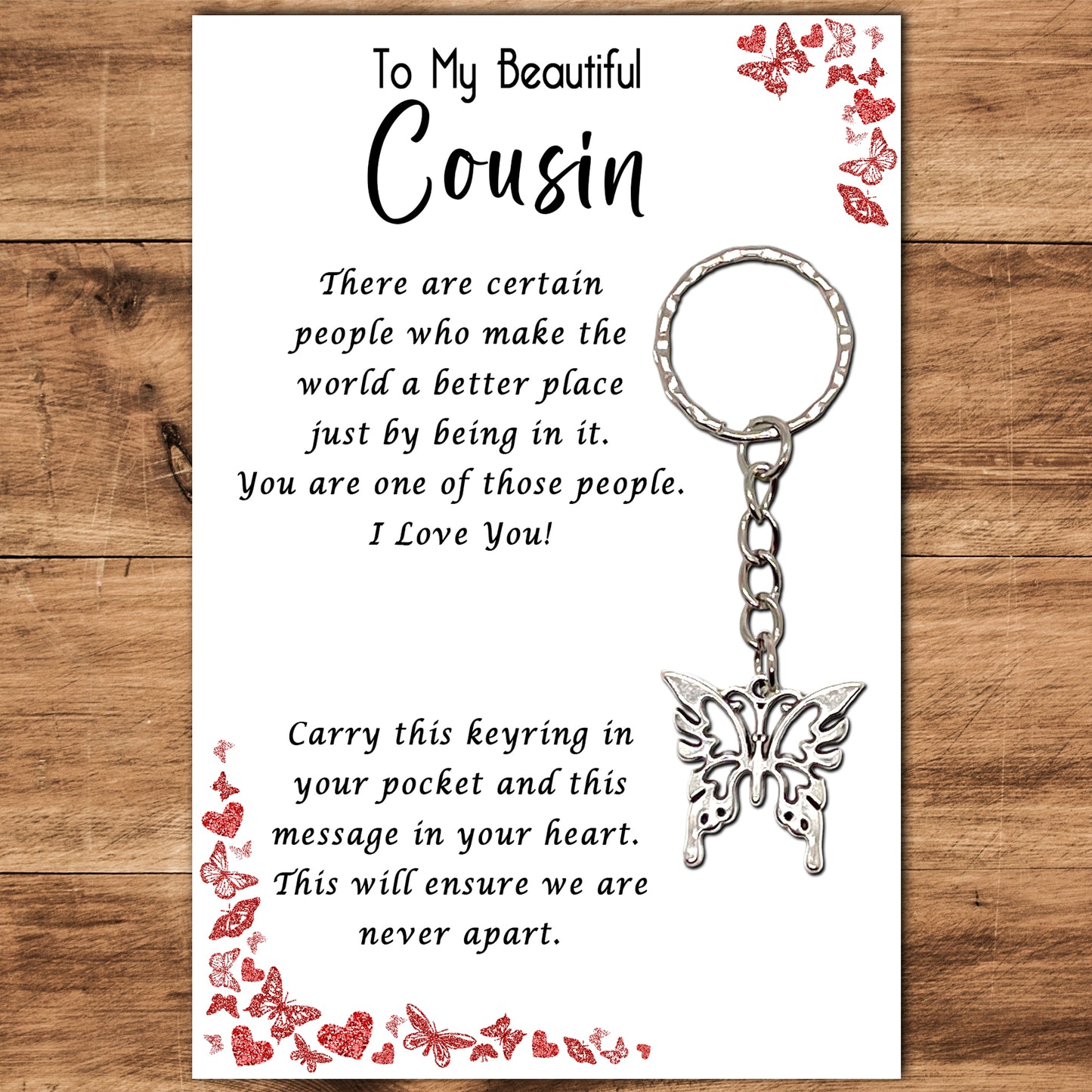 Cousin Butterfly Keyring & Message Card