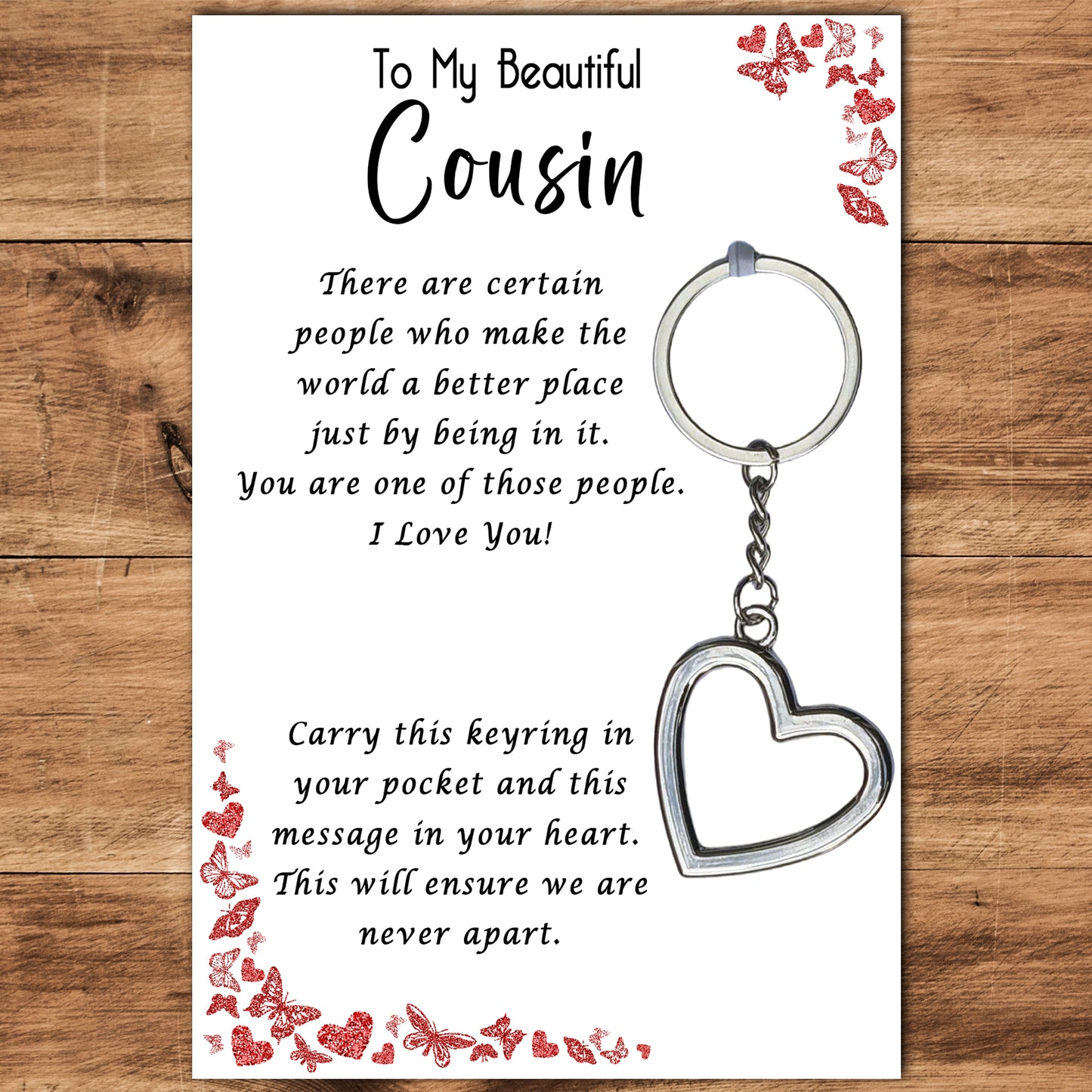Cousin Heart Keyring & Message Card