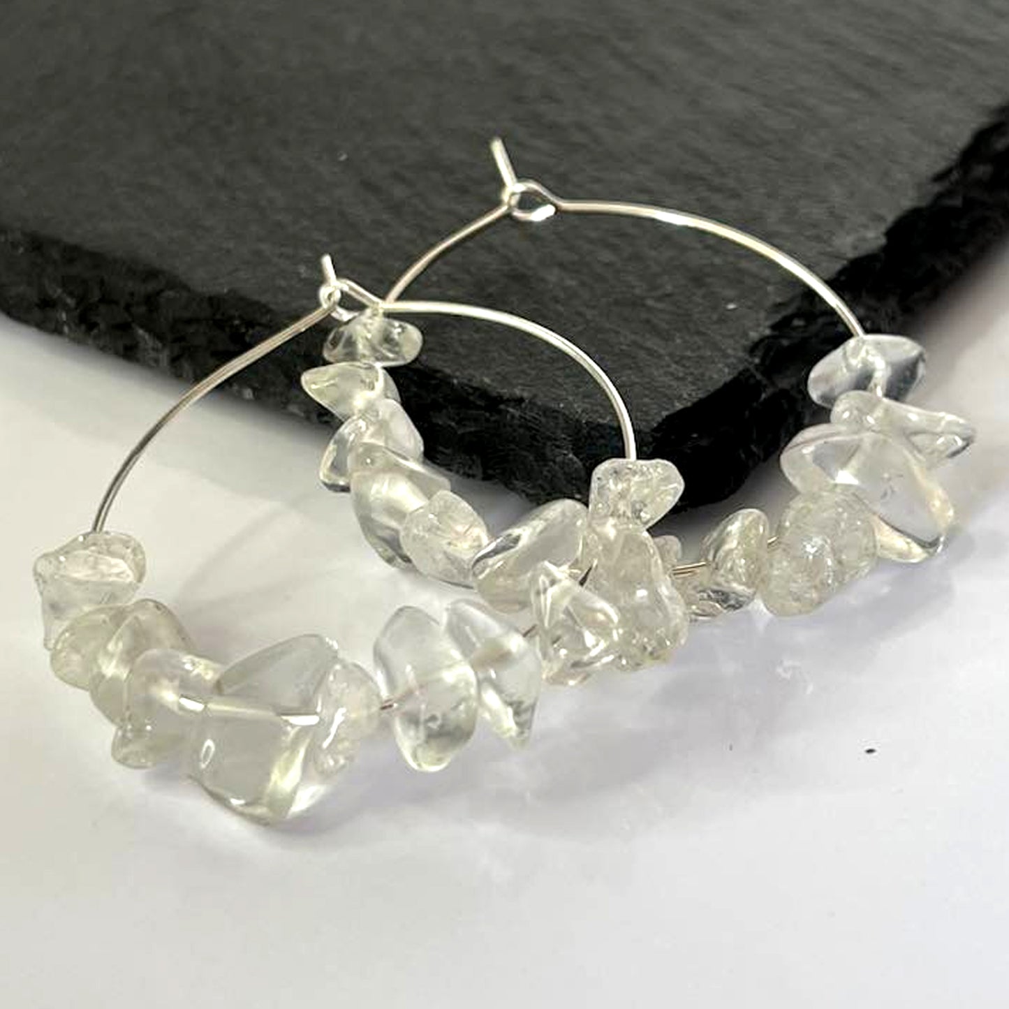 Crystal Quartz Stone Hoop Earrings