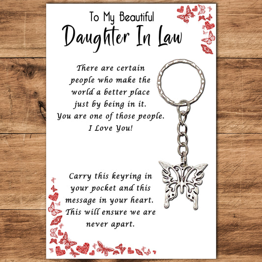 Daughter in Law Butterfly Keyring & Message Card