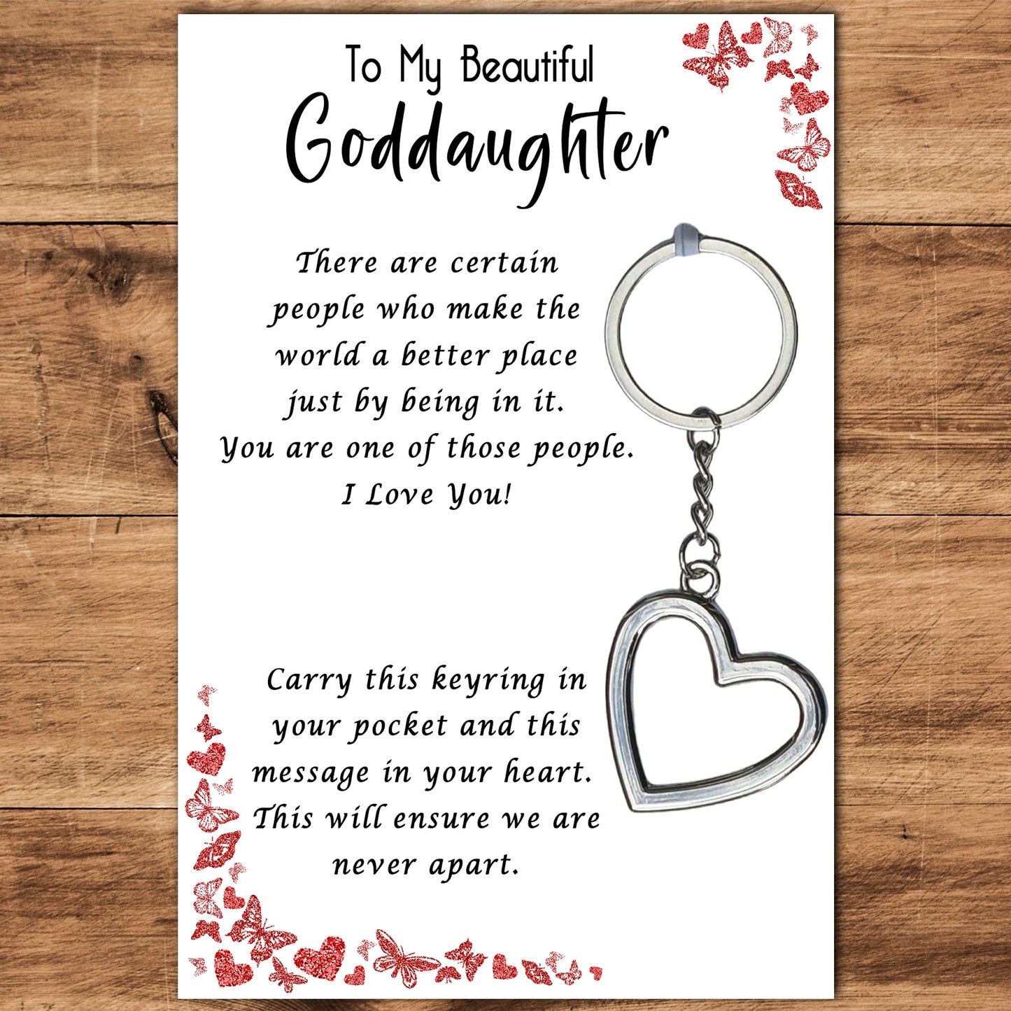 Goddaughter Heart Keyrings & Message Card