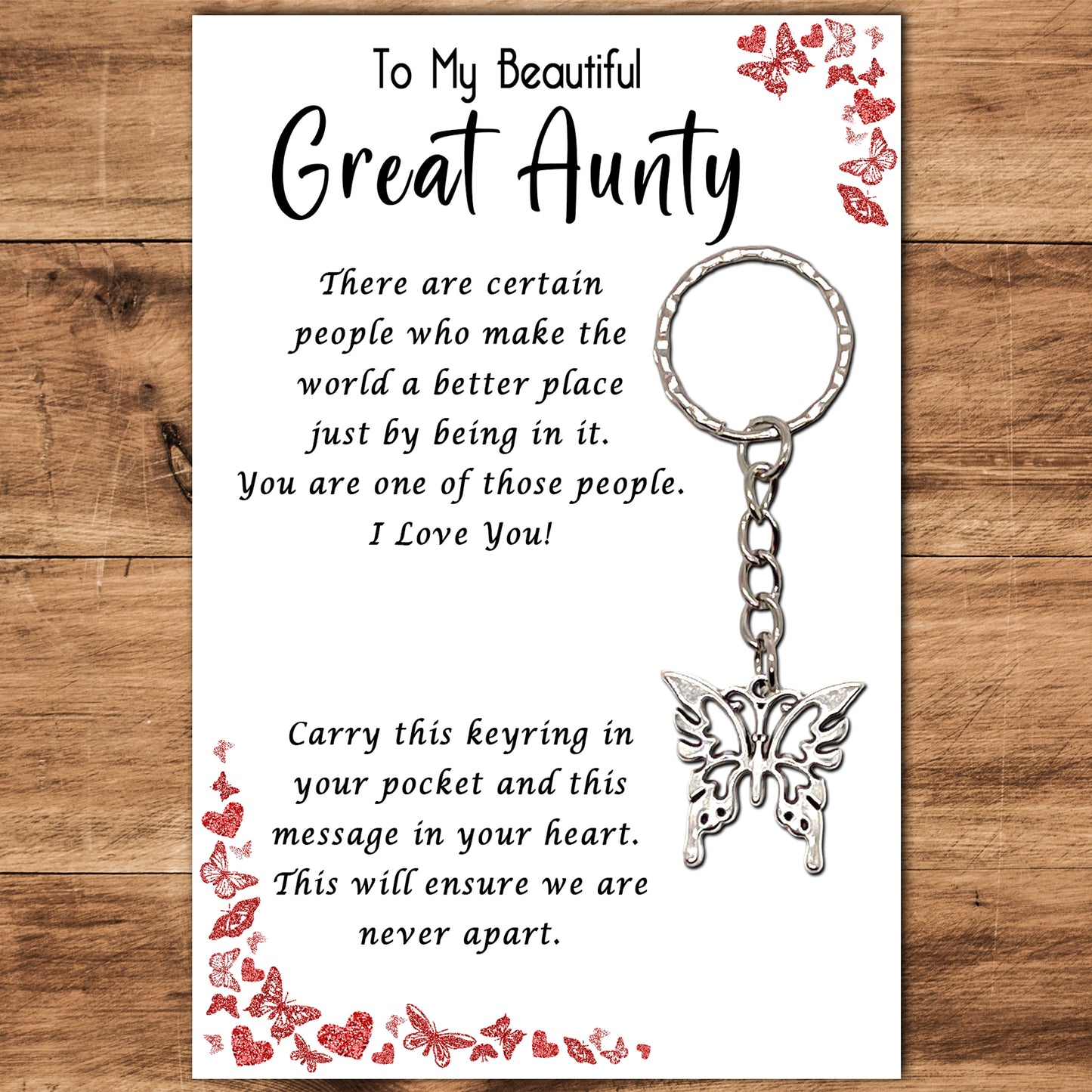 Great Aunty Butterfly Keyring & Message Card