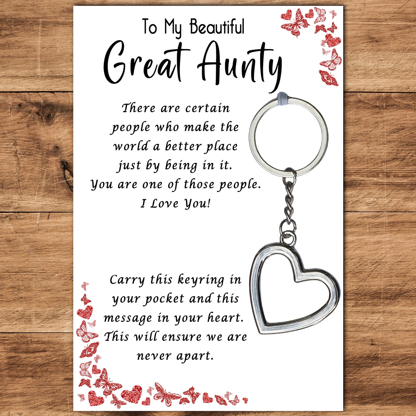 Great Aunty Heart Keyring & Message Card