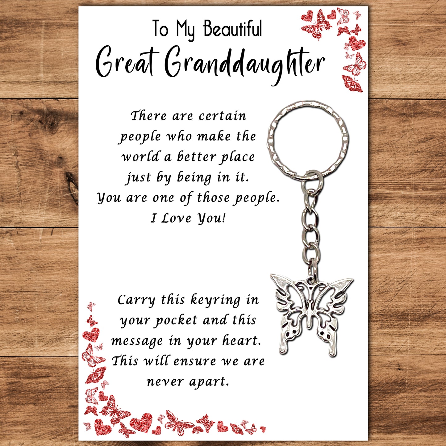Great Granddaughter Butterfly Keyring & Message Card