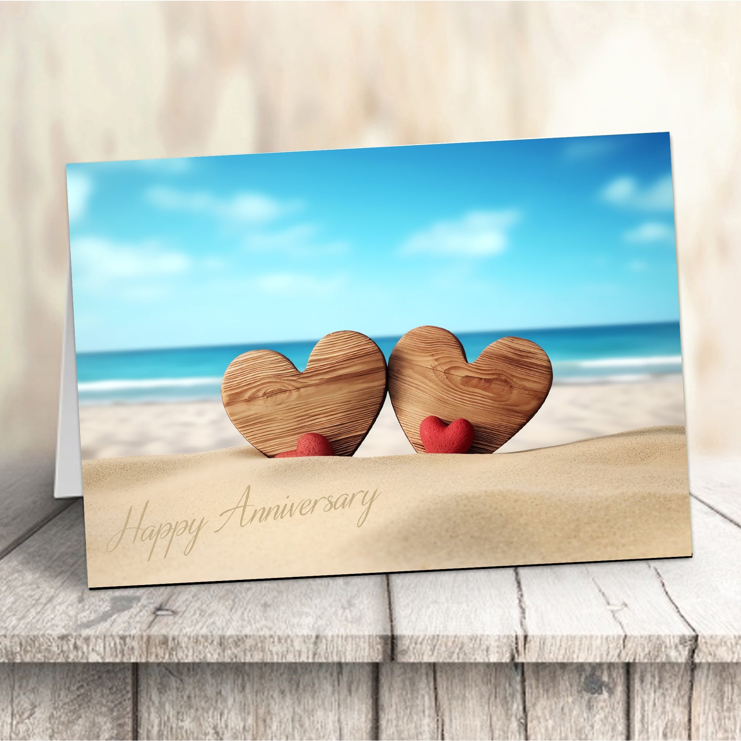 Happy Anniversary Hearts In The Sand Card