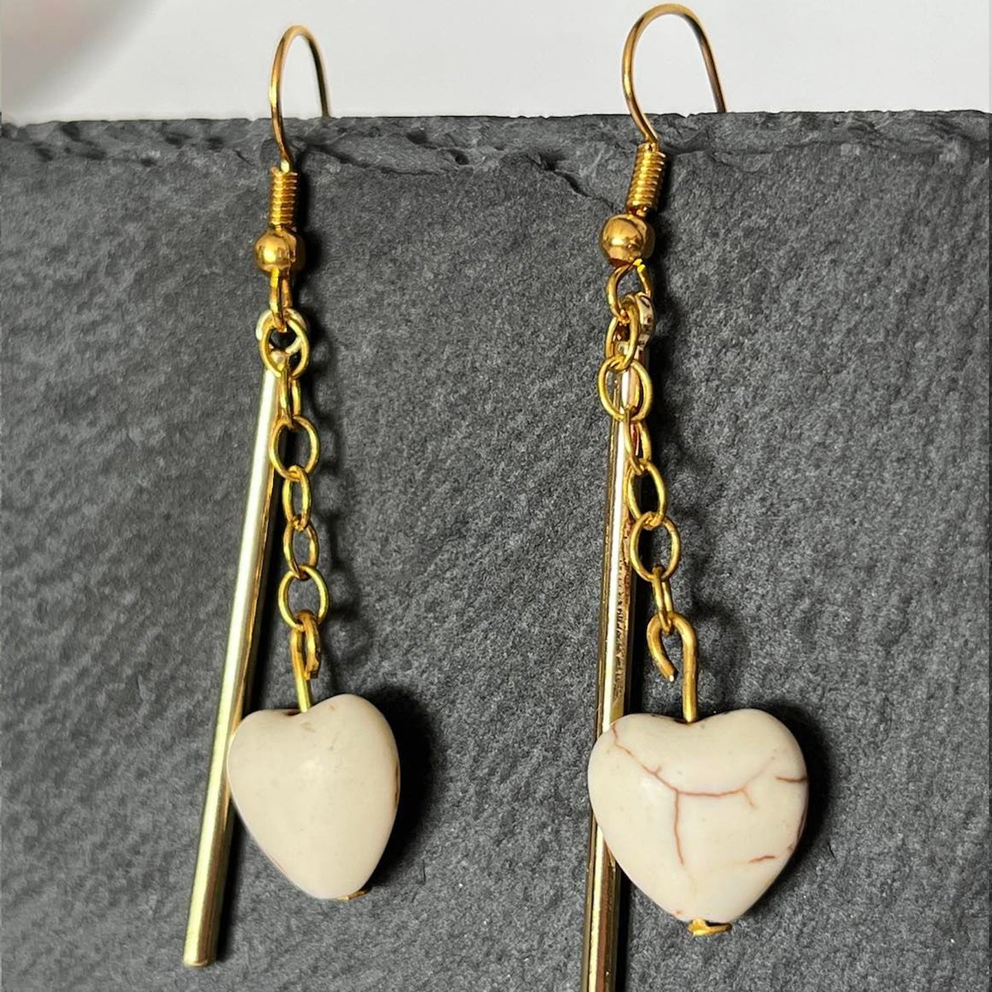 Howlite Heart Bar Hook Earrings
