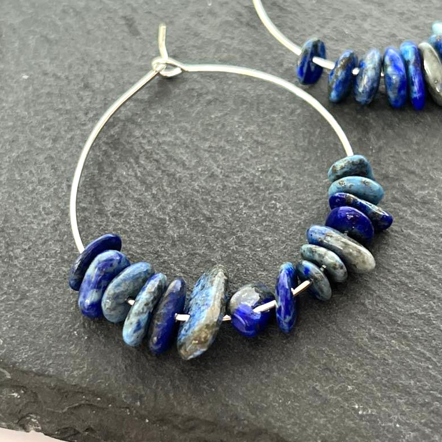 Lapis Lazuli Stone Hoop Earrings