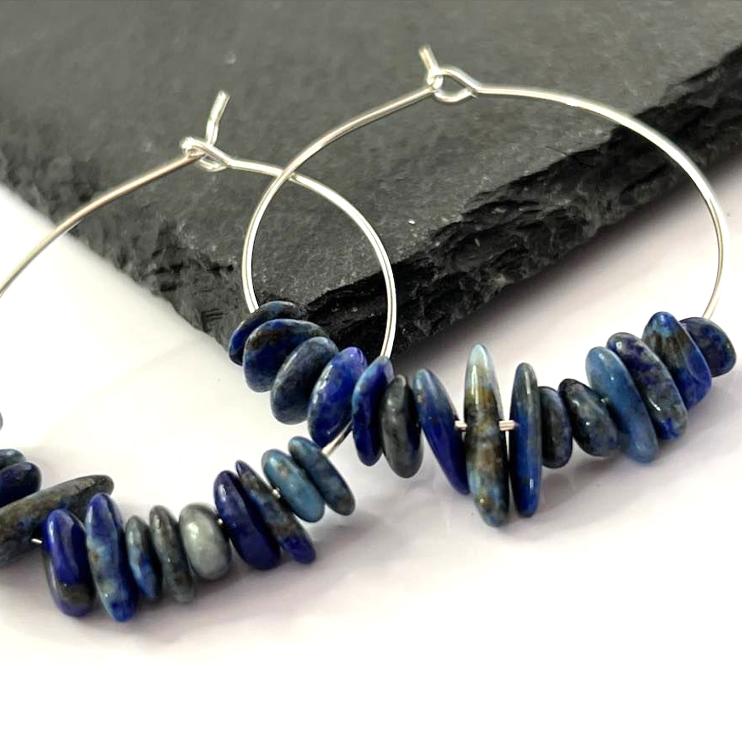 Lapis Lazuli Stone Hoop Earrings
