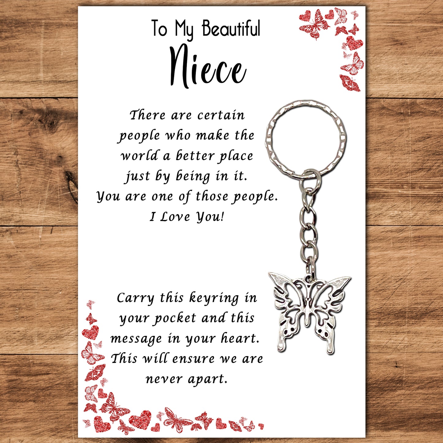 Niece Butterfly Keyring & Message Card