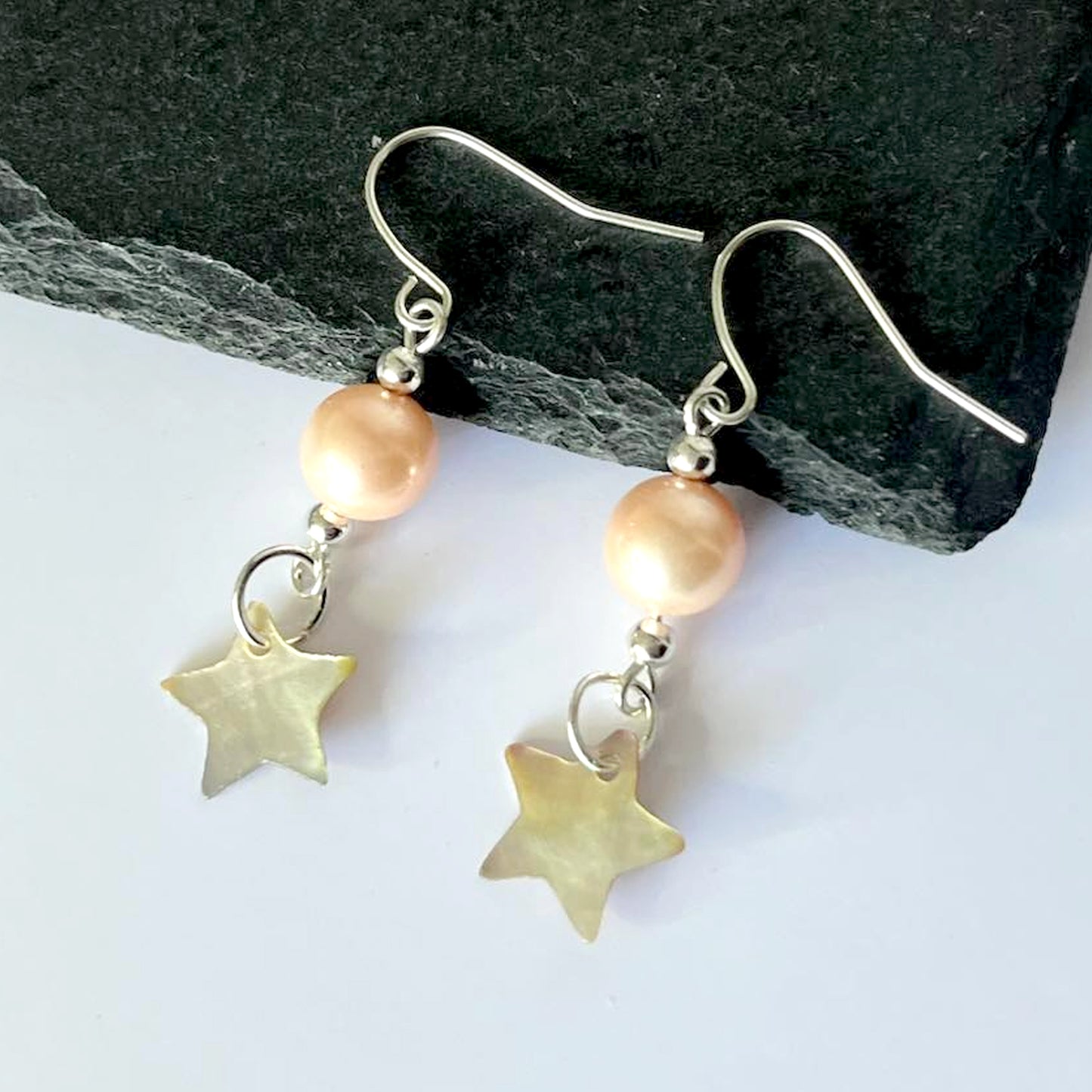 Shell Star Pink Pearl Hook Earrings