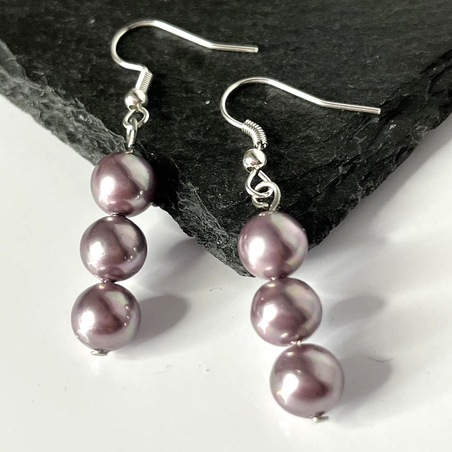 Purple Pearl Hook Earrings