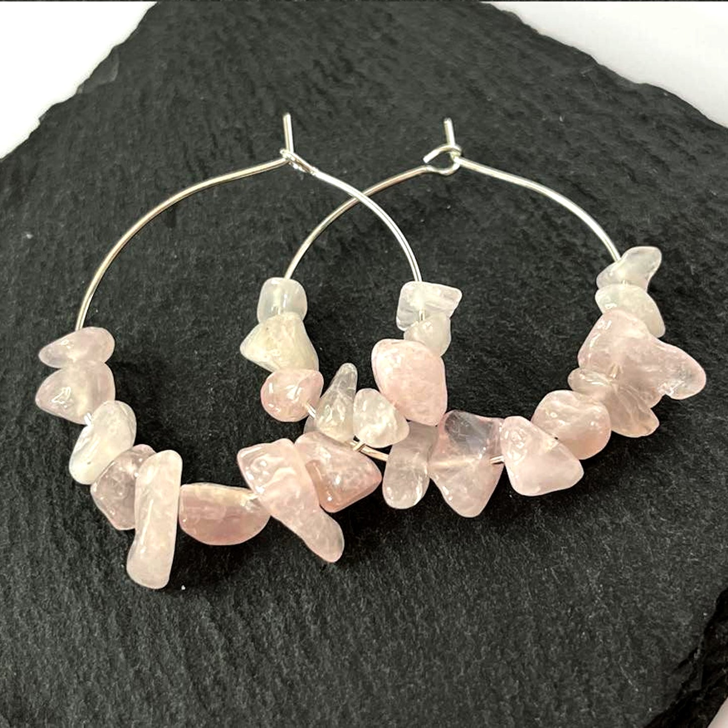 Rose Quartz Stone Hoop Earrings