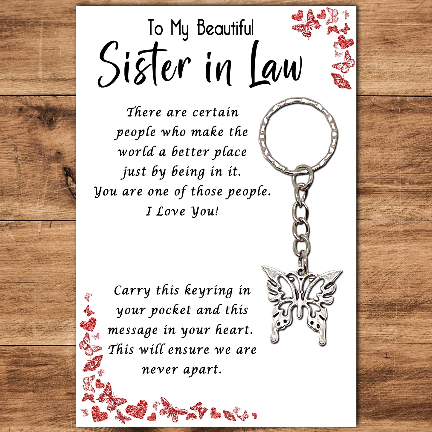 Sister in Law Butterfly Keyring & Message Card