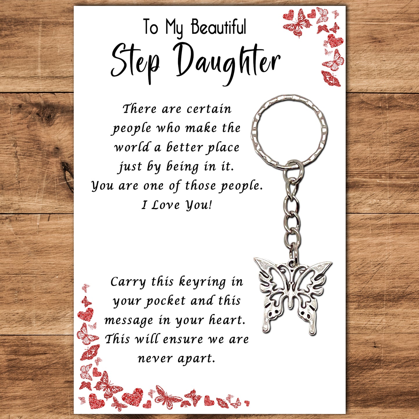 Step Daughter Butterfly Keyring & Message Card