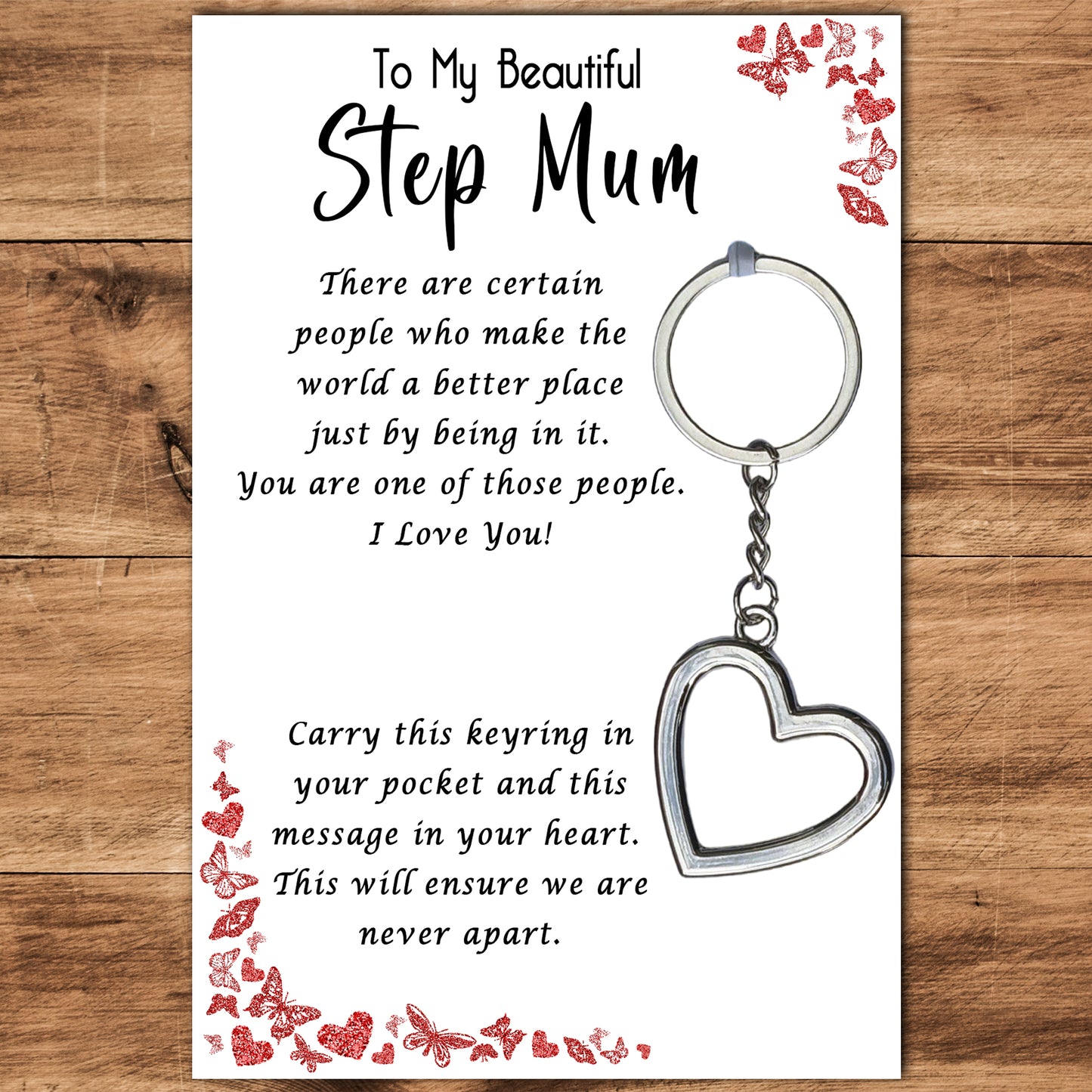 Step Mum Heart Keyring & Message Card