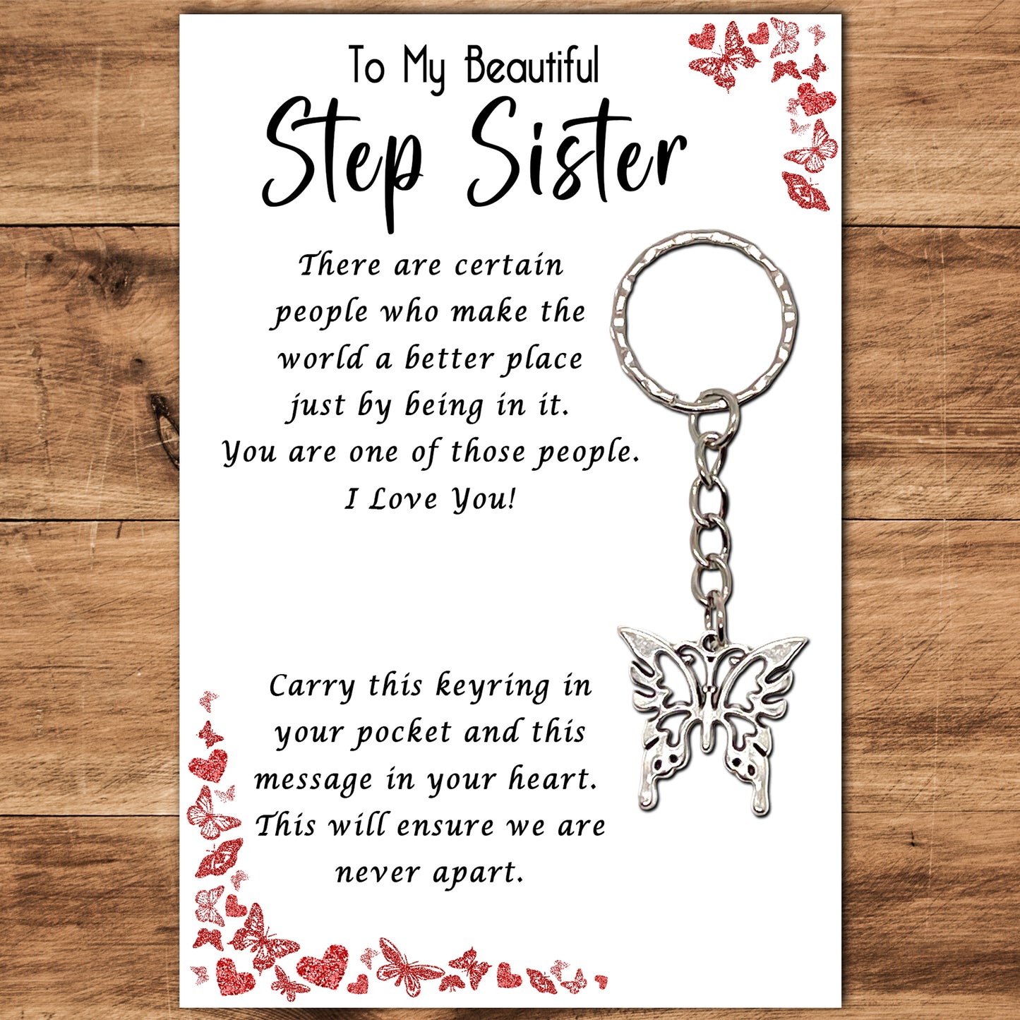 Step Sister Butterfly Keyring & Message Card