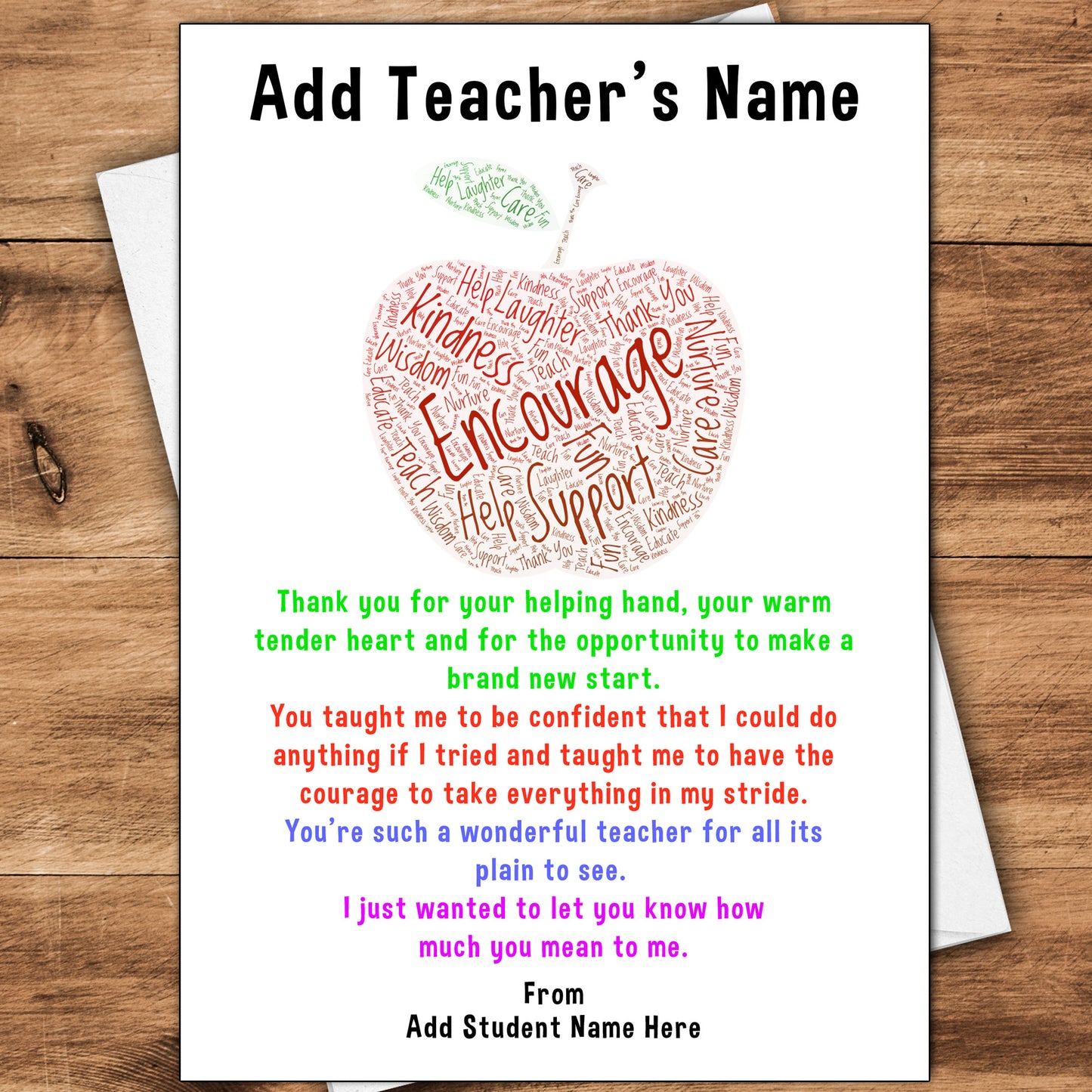Thank You Apple Wordart Personalised Teacher Cards