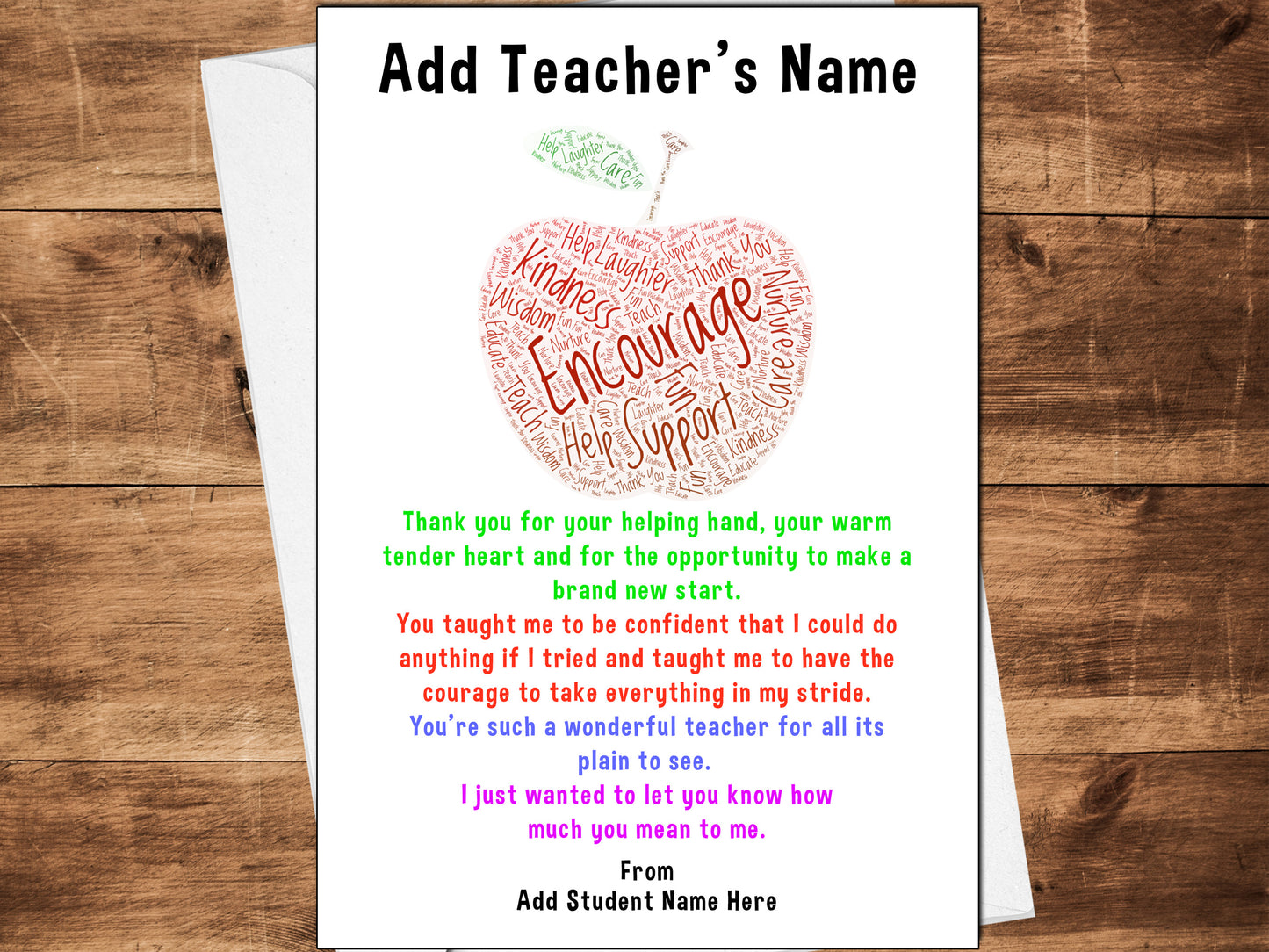 Thank You Apple Wordart Personalised Teacher Cards