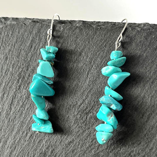 Turquoise Stone Chip Hook Earrings