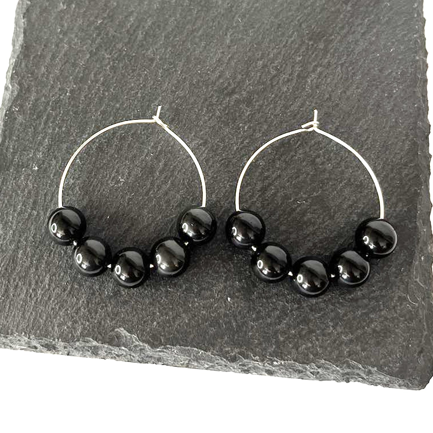 Natural Obsidian Hoop Earrings