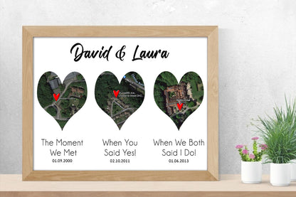 3 Heart Love Location Personalised Prints