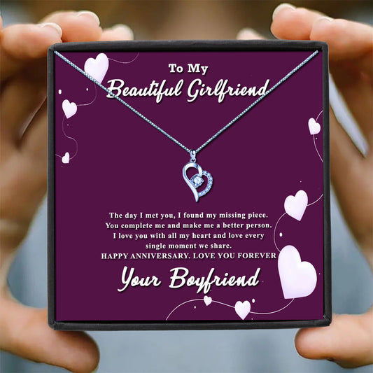 Girlfriend Purple Heart Message Necklaces