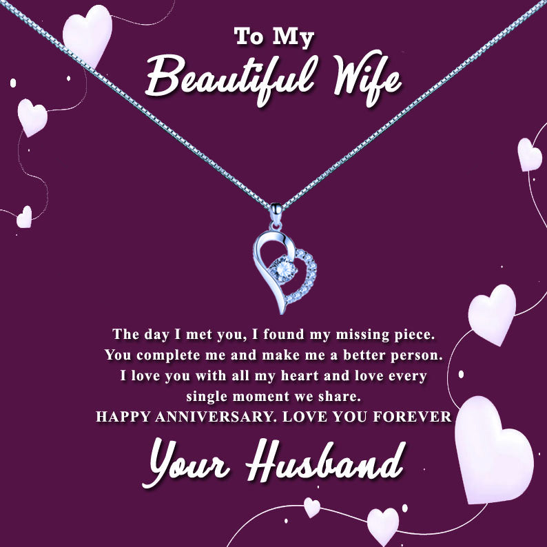 To My Beautiful Wife Purple Heart Message Necklaces