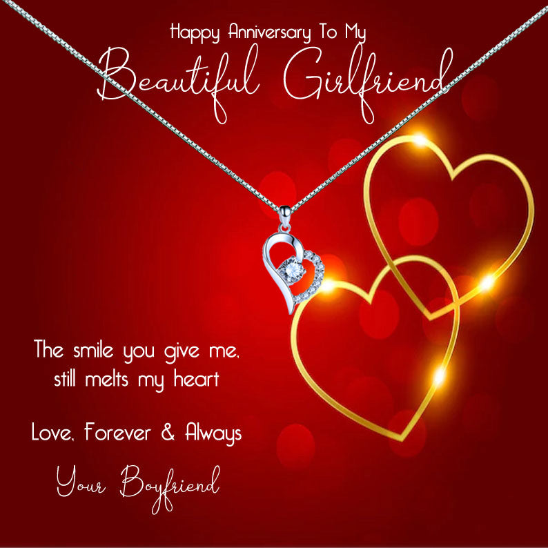 To My Beautiful Girlfriend Red Gold Heart Message Necklaces