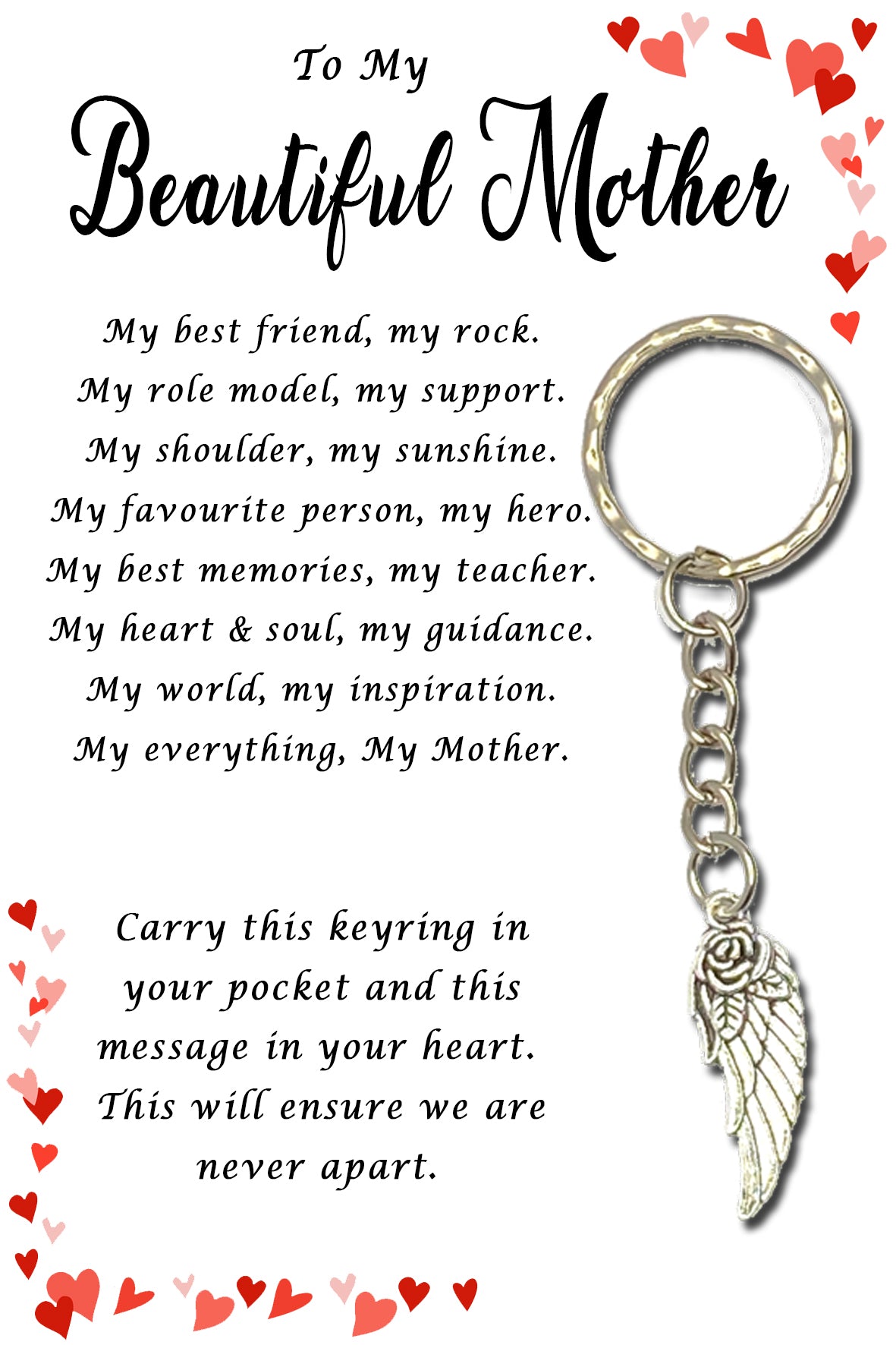 Beautiful Mother Angel-Rose Keyrings & Message Card