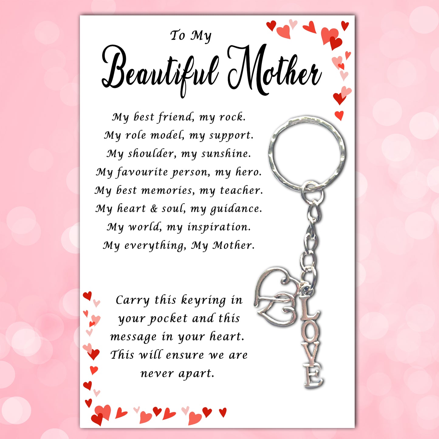 Beautiful Mother Love & Heart Charm Keyrings