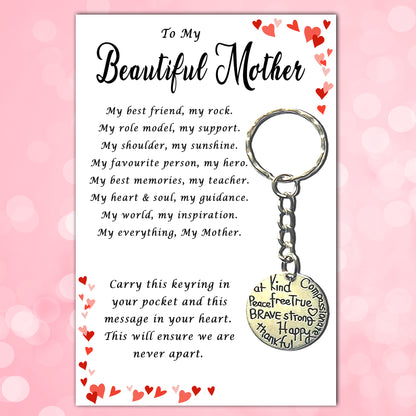 Beautiful My Mother Keyrings & Personalised Cards
