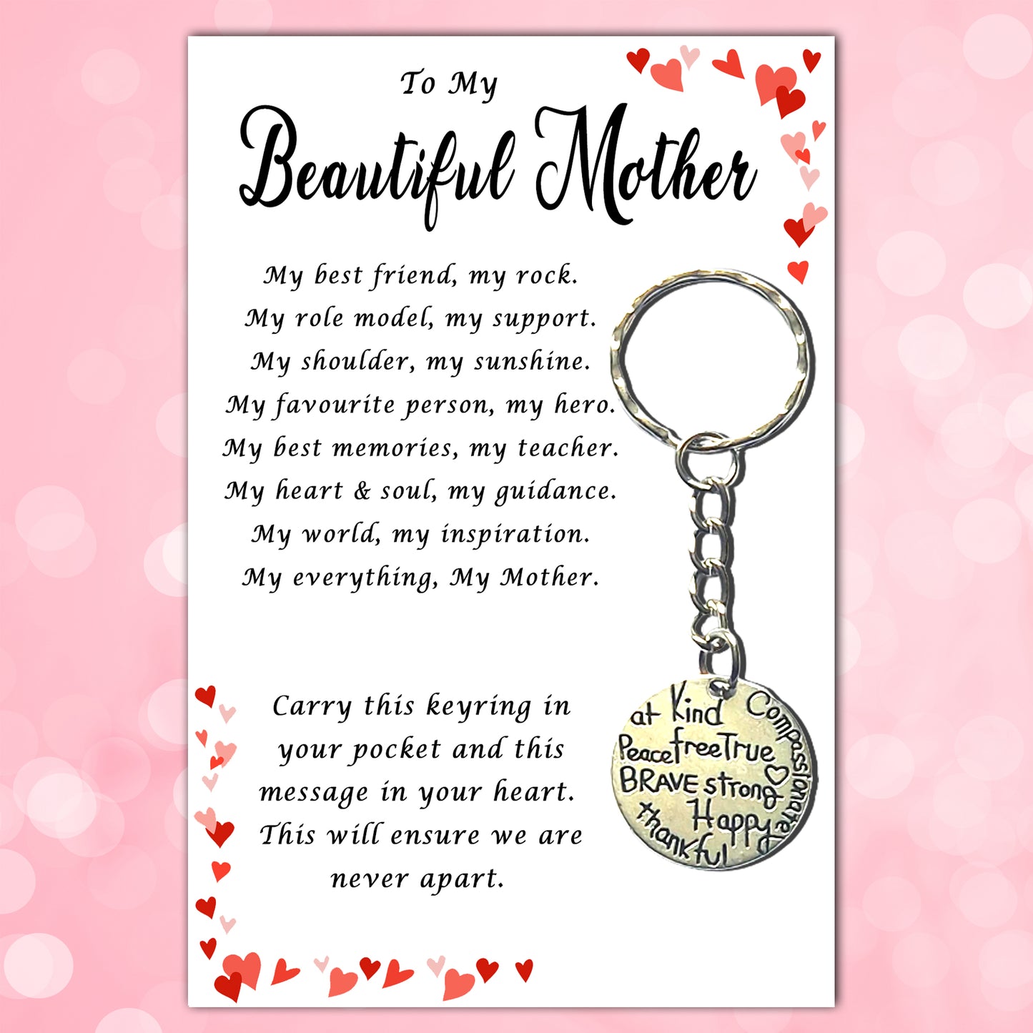 Beautiful Mother Loving Words Keyrings & Message Cards