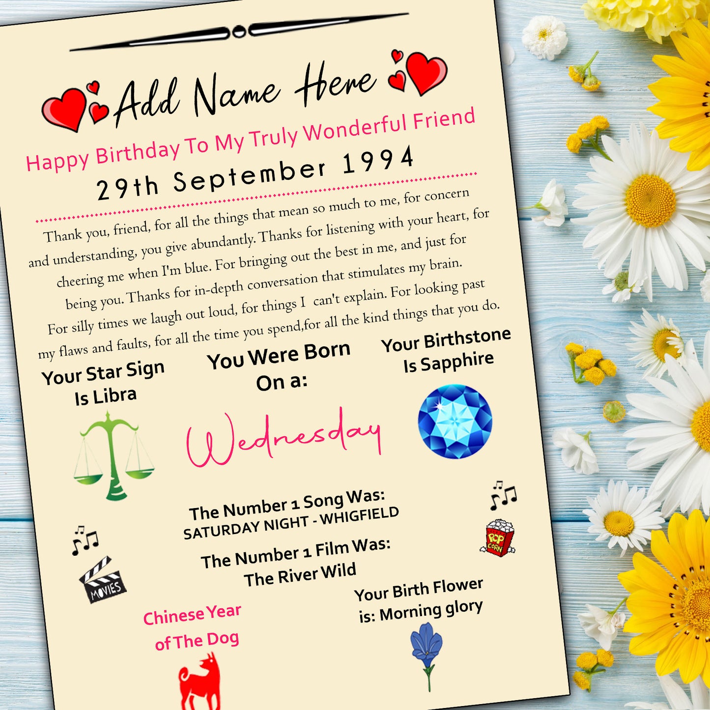 Day You Were Born Personalised Friend Prints