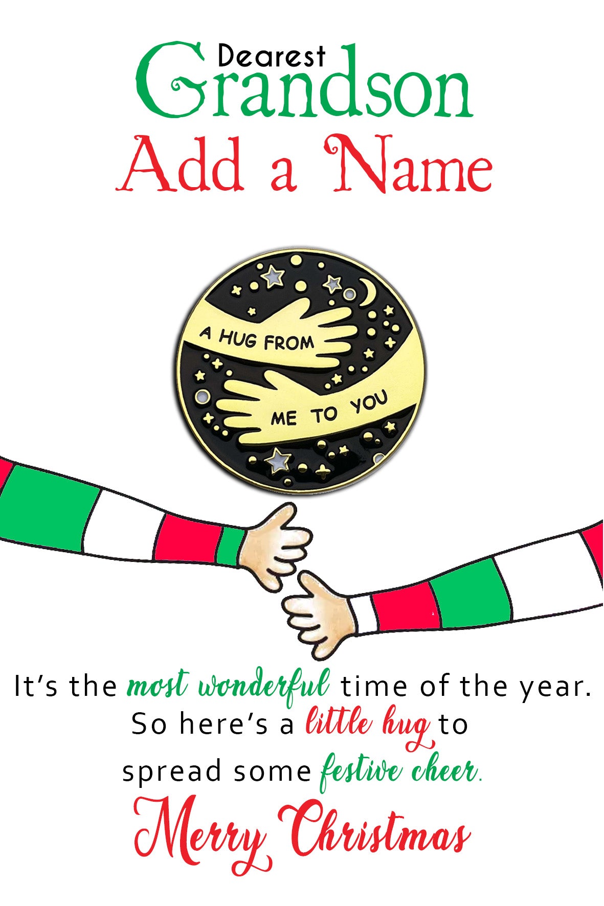Dearest Grandson Christmas Elf Hug Pin Badges