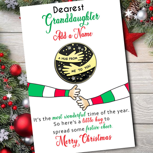 Dearest Granddaughter Christmas Elf Hug Pin Badges