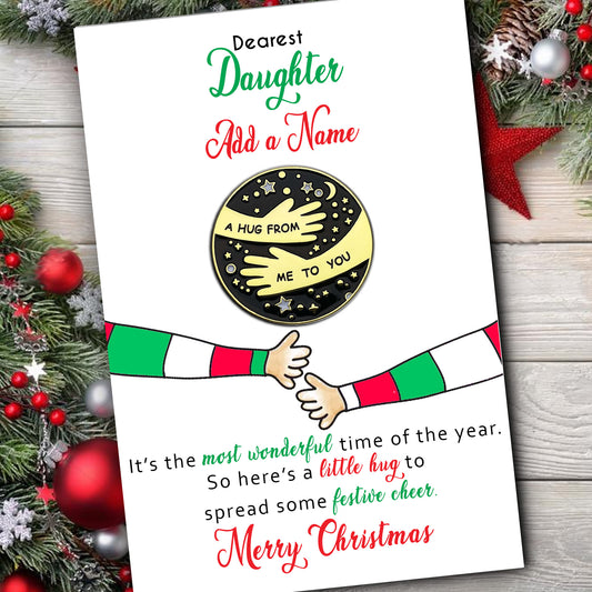 Dearest Daughter Christmas Elf Hug Pin Badges