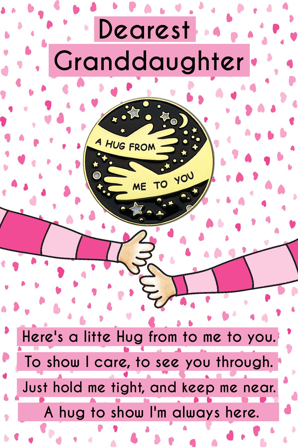 Dearest Granddaughter Pocket Hug Pin Badges & Pink Heart Message Cards