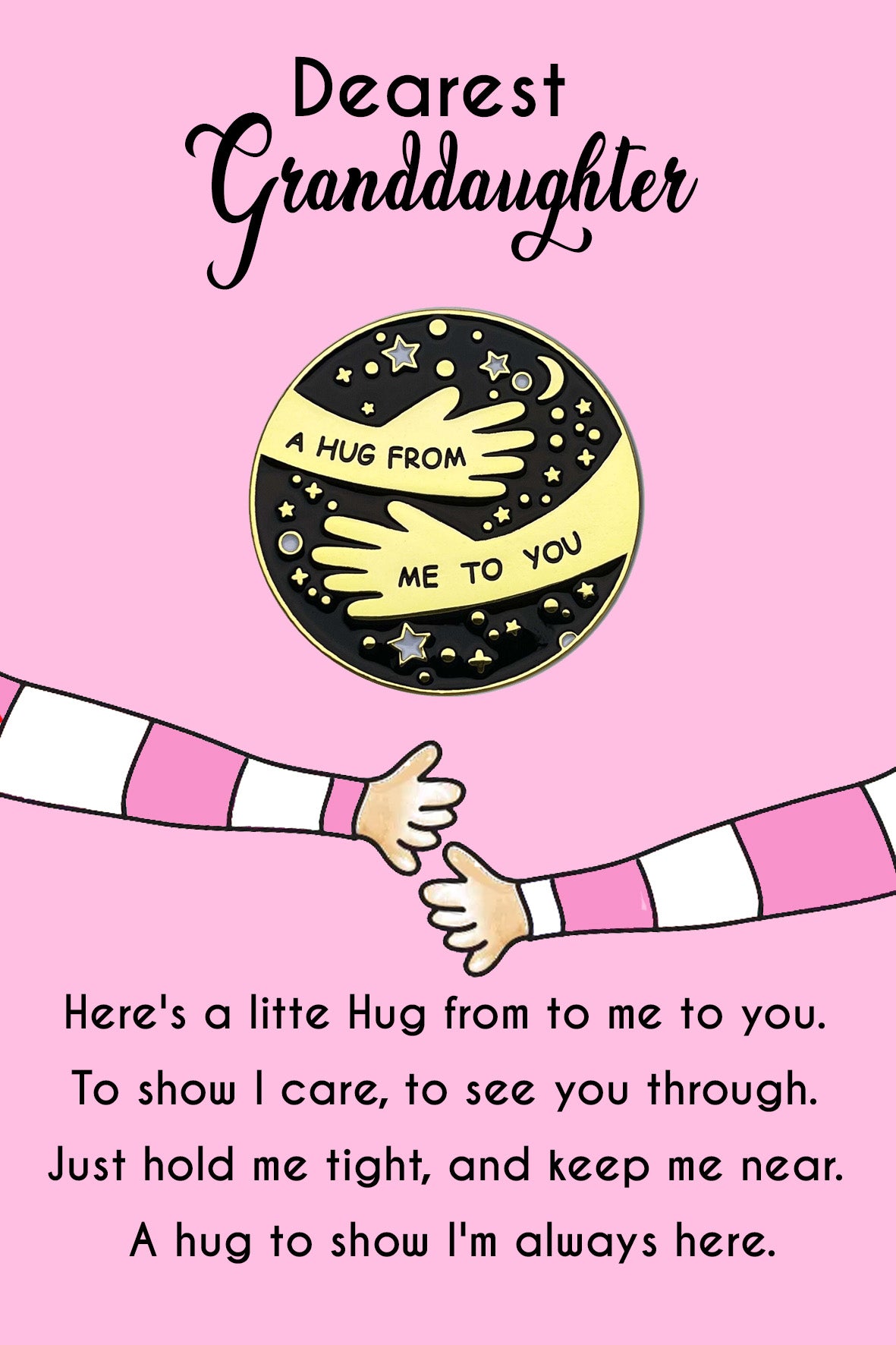 Dearest Granddaughter Pocket Hug Pin Badges & Pink Message Cards