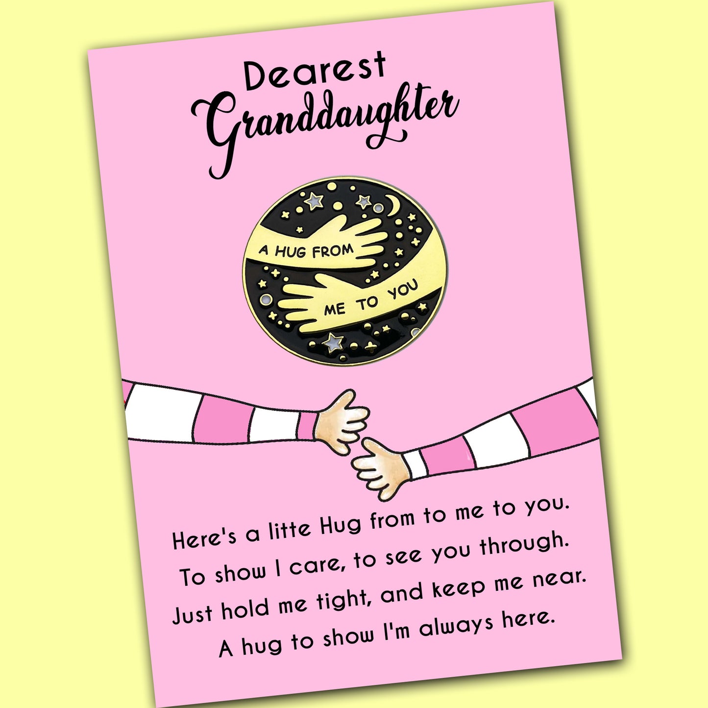 Dearest Granddaughter Pocket Hug Pin Badges & Pink Message Cards