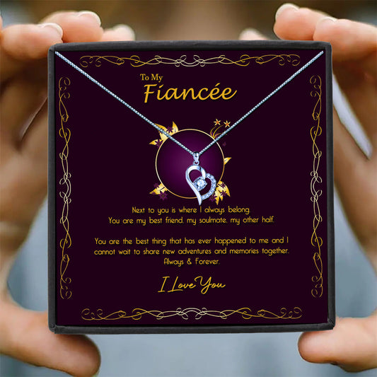 To My Beautiful Fiancée - Stylish Purple Gold Message Necklaces