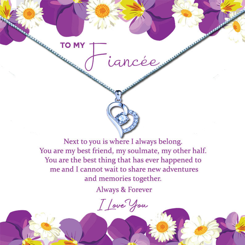 To My Beautiful Fiancée - Purple Daisy Message Necklaces