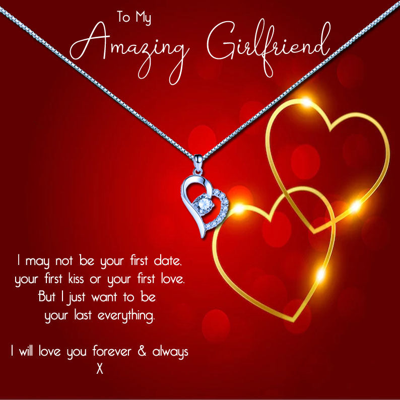 To My Amazing Girlfriend Red Gold Heart Message Necklaces