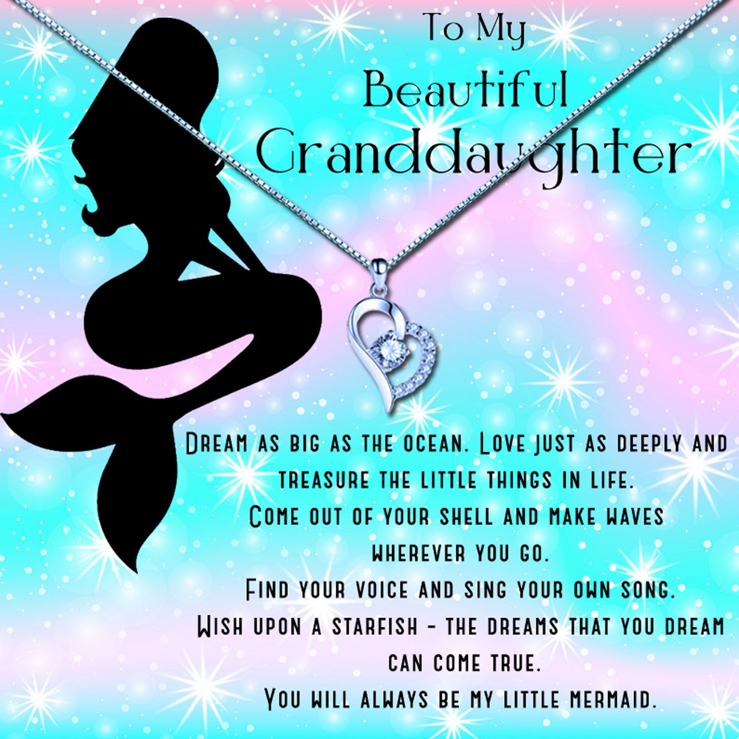 Beautiful Granddaughter Mermaid Heart Necklaces