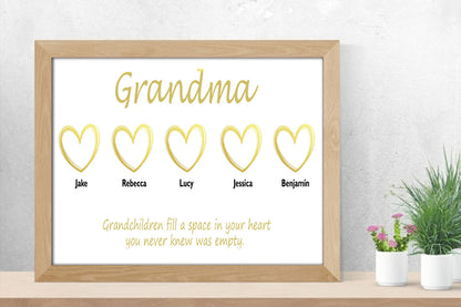 Gold Heart Grandchildren Personalised Prints