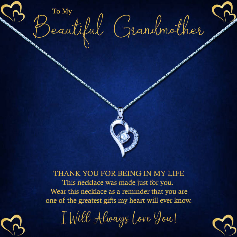 To My Beautiful Grandmother -  Elegant Blue Gold Heart Message Necklace
