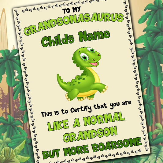 Grandsonasaurus Certificate Gift