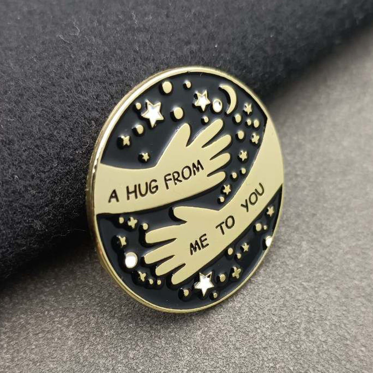 Sending Big Hugs Pin Badges With Personalised Moon Stars & Clouds Message Cards