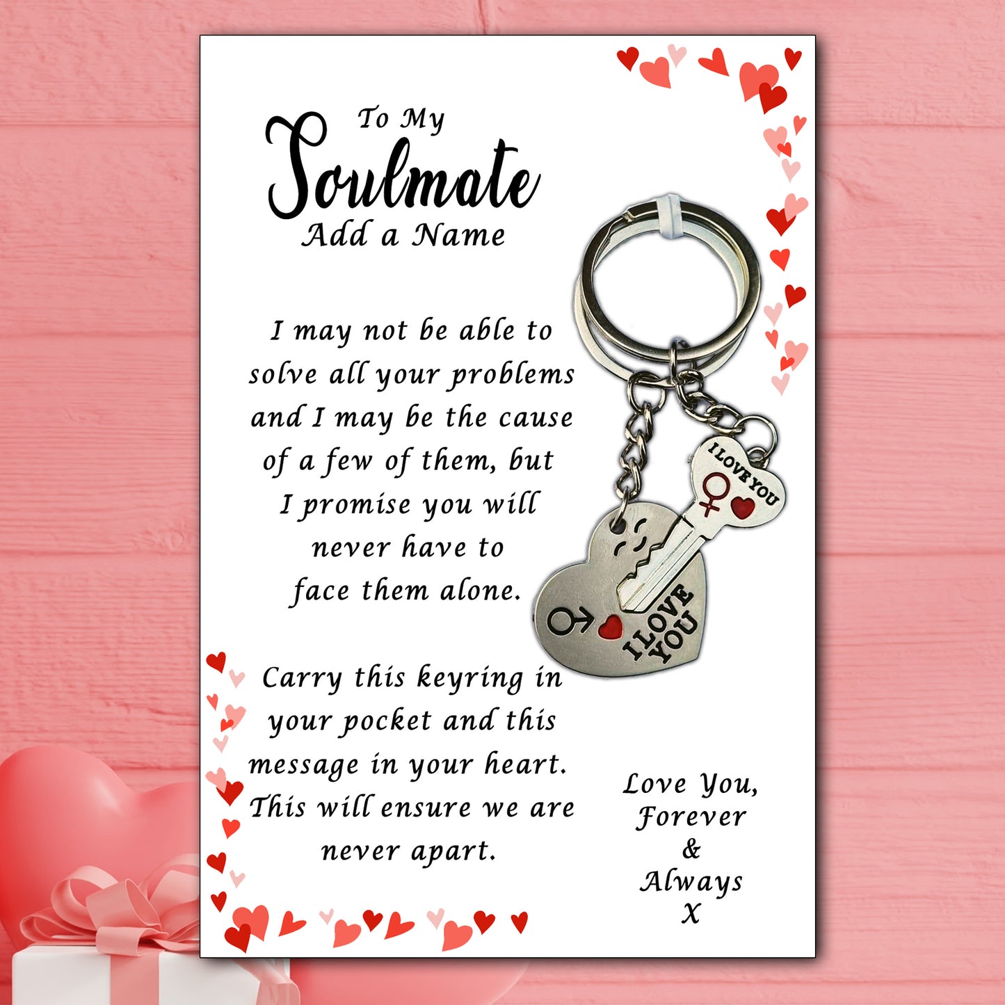 I Love You His & Hers Keyrings and Personalised Soulmate Card