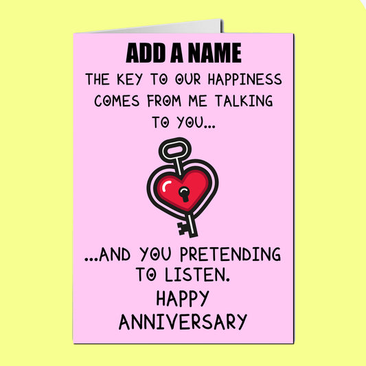 Key To Happiness Funny Anniversary Card